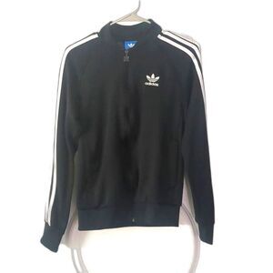 Adidas Black 3 Stripe Track Jacket Small Full Zip Front 2 Pockets Light Unisex